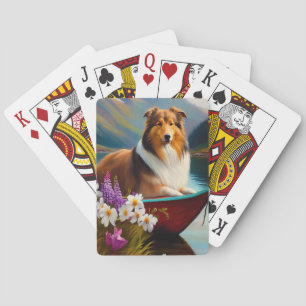 Rough Collie auf einem Paddel: Ein landschaftliche Spielkarten