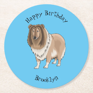 Rough Collie Cartoon Illustration Runder Pappuntersetzer