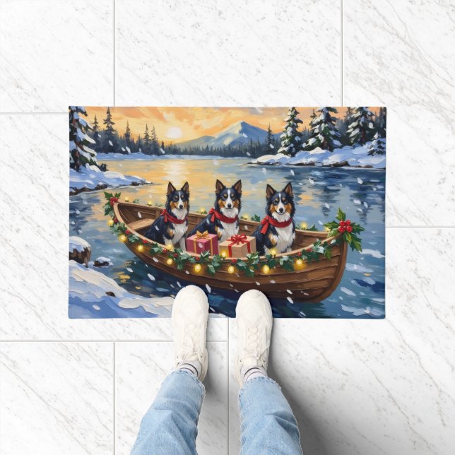 Rough Collie Christmas Boat Holiday Fußmatte (Indoor)