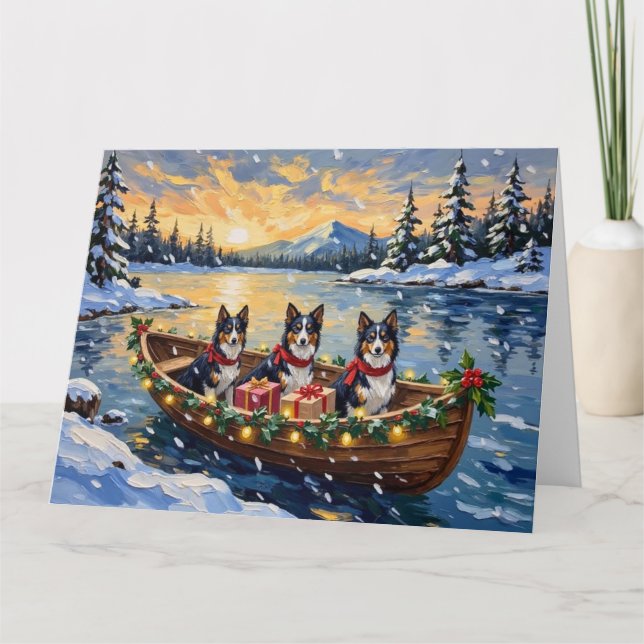 Rough Collie Christmas Boat Holiday Karte (Vorderseite)