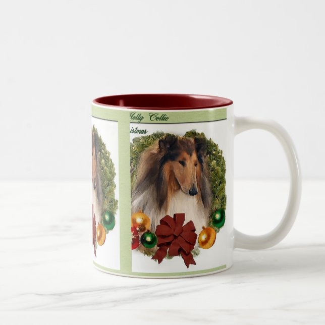 Rough Collie Christmas Geschenke Zweifarbige Tasse (Rechts)