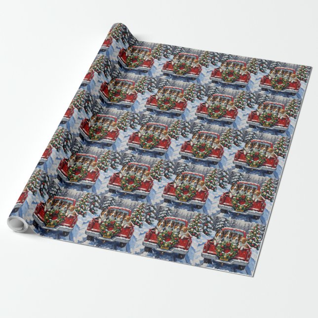 Rough Collie Christmas Red Truck Holiday Geschenkpapier (Ungerollt)