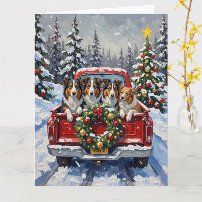 Rough Collie Christmas Red Truck Holiday Karte (Gelbe Blume)