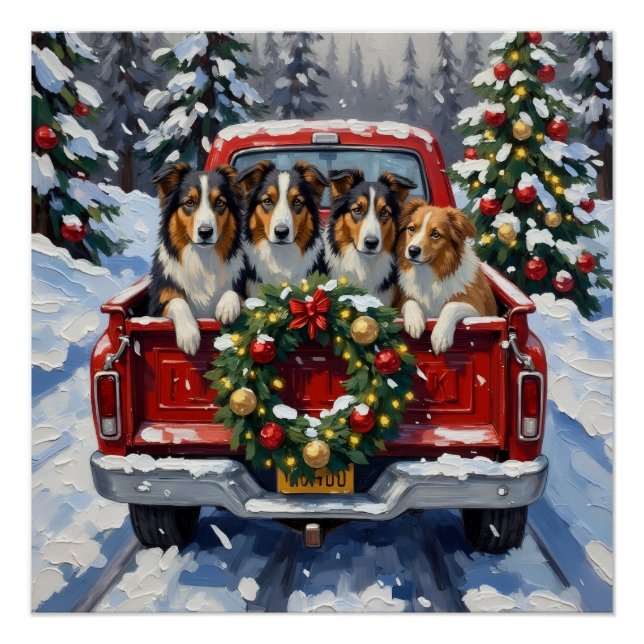 Rough Collie Christmas Red Truck Holiday Poster (Vorderseite)