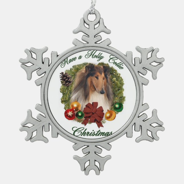 Rough Collie Christmas Schneeflocken Zinn-Ornament (Vorderseite)