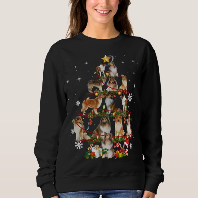 Rough Collie Christmas Tree Lights Sweater Dog Chr Sweatshirt (Vorderseite)