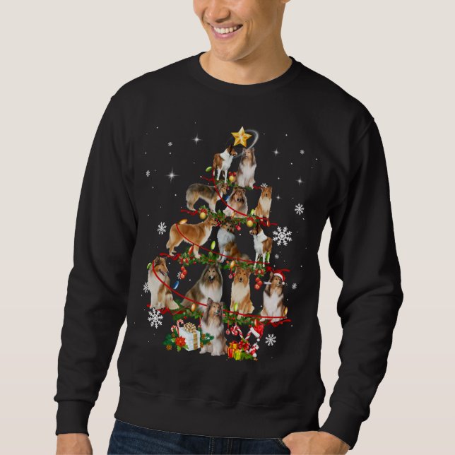 Rough Collie Christmas Tree Lights Sweater Dog Chr Sweatshirt (Vorderseite)
