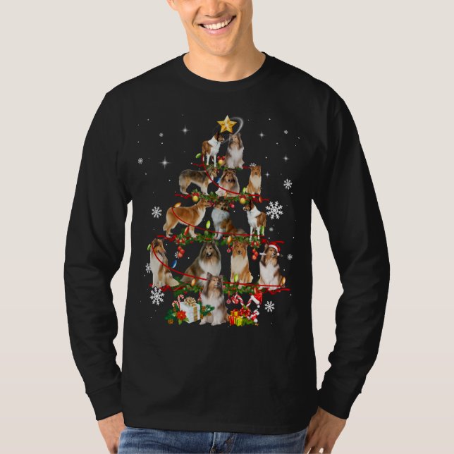 Rough Collie Christmas Tree Lights Sweater Dog Chr T-Shirt (Vorderseite)