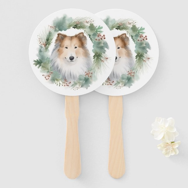 Rough Collie Christmas Wreath Fächer (Vorne und Hinten)