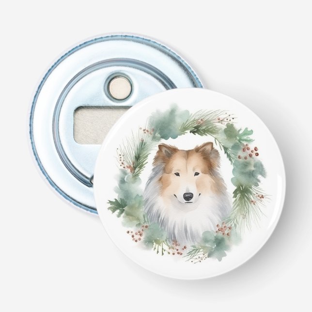 Rough Collie Christmas Wreath Flaschenöffner (Vorderseite)
