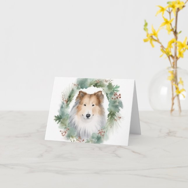 Rough Collie Christmas Wreath Karte (Gelbe Blume)
