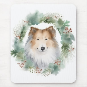 Rough Collie Christmas Wreath Mousepad