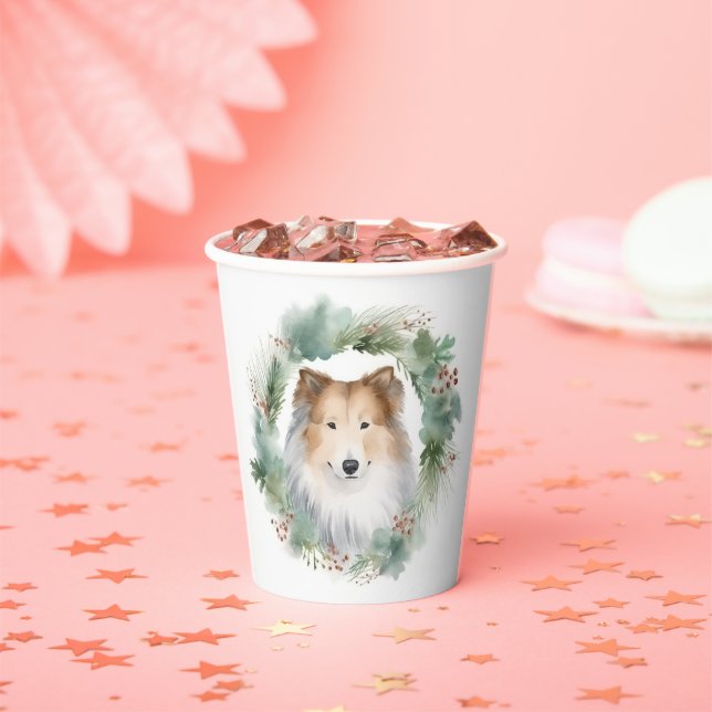 Rough Collie Christmas Wreath Pappbecher (Insitu)