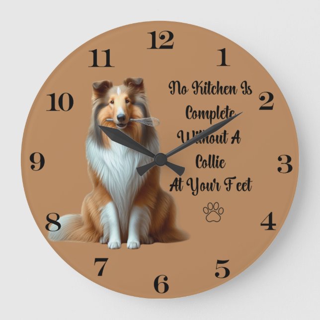 Rough Collie Clock Große Wanduhr (Vorderseite)