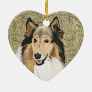 Rough Collie, Collie-Portrait, lang haarig Keramik Ornament