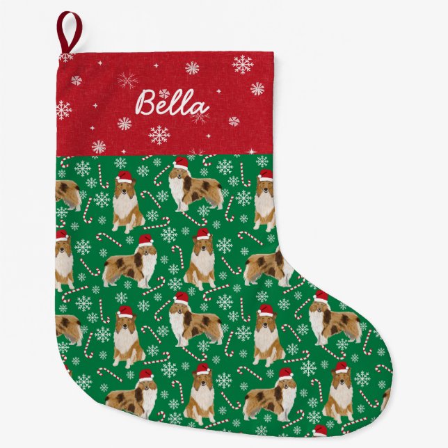 Rough Collie Custom Dog Name Strumpf Großer Weihnachtsstrumpf (Vorderseite)