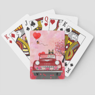 Rough Collie Dog Car mit Herzvalentiner Spielkarten