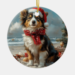 Rough Collie Dog Christmas Vintag Beach Keramik Ornament