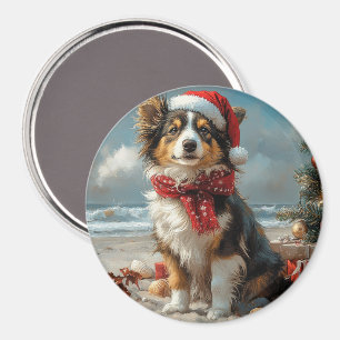 Rough Collie Dog Christmas Vintag Beach Magnet