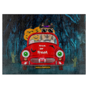 Rough Collie Dog Driving Car Beängstigend Hallowee Schneidebrett
