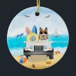 rough collie dog Driving on Beach  Keramik Ornament<br><div class="desc">A rough collie dog driving vehicle on beach is a perfect gift idea for someone who love this dog breed.</div>