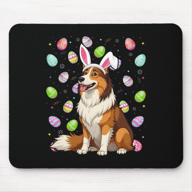 Rough Collie Dog Easter Egg Hunt Bunny Ohr Ostern Mousepad (Vorne)