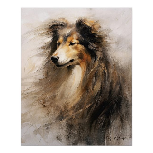 Rough Collie Dog im Wind 005 - Yacobsen Derosa Poster (Vorderseite)