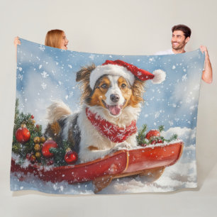 Rough Collie Dog in Sledge Let it Snow Christmas Fleecedecke