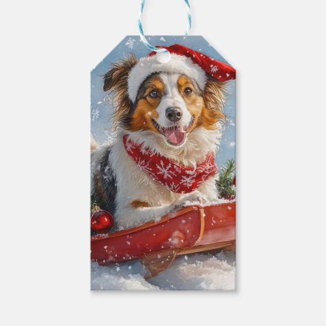 Rough Collie Dog in Sledge Let it Snow Christmas Geschenkanhänger (Vorderseite)