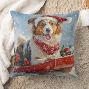 Rough Collie Dog in Sledge Let it Snow Christmas Kissen