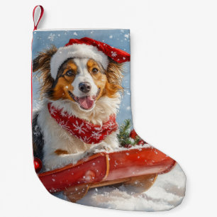 Rough Collie Dog in Sledge Let it Snow Christmas Kleiner Weihnachtsstrumpf