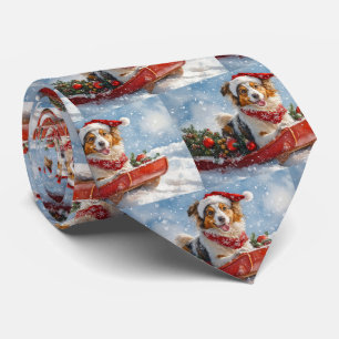 Rough Collie Dog in Sledge Let it Snow Christmas Krawatte