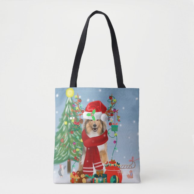 Rough Collie Dog in Snow Christmas Gift Tasche (Vorderseite)