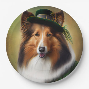 Rough Collie Dog in St. Patrick's Day Dress Pappteller