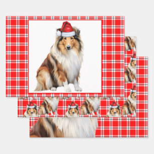 Rough Collie Dog Karierte Weihnachten Geschenkpapier Set