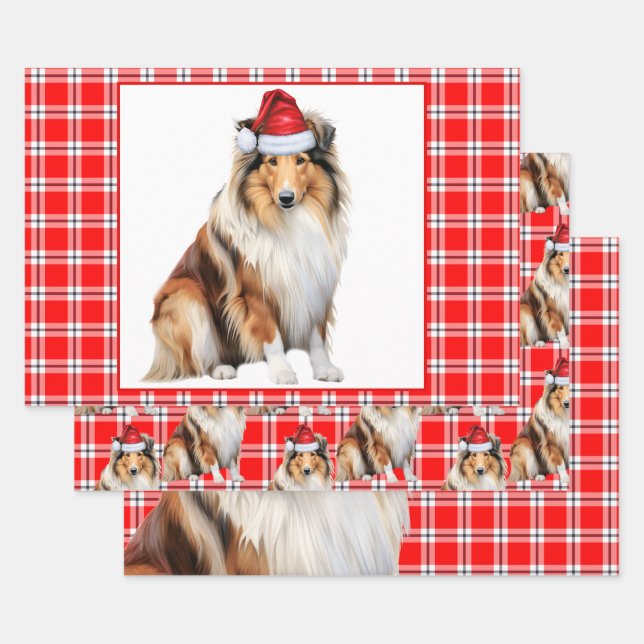 Rough Collie Dog Karierte Weihnachten Geschenkpapier Set (Set)