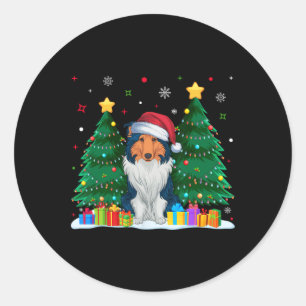 Rough Collie Dog liebt Weihnachtsmannmütze Ugly Ch Runder Aufkleber