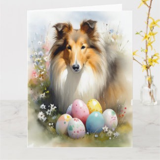 Rough Collie Dog mit Ostereiern Urlaub Karte