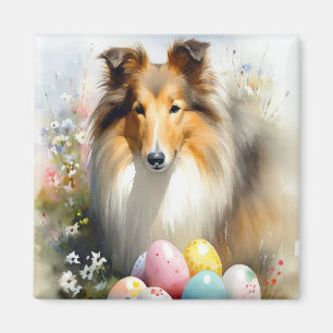 Rough Collie Dog mit Ostereiern Urlaub Magnet