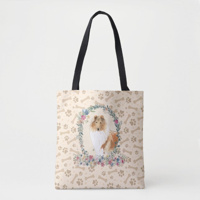 Rough Collie Dog Paw Print & Dog Bone Niedlich  Tasche (Vorderseite)