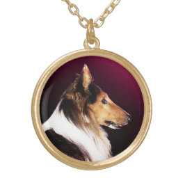 Rough Collie Dog Portrait Vergoldete Kette