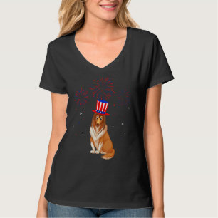 Rough Collie Dog Red White Blue Fireworks Decor 4  T-Shirt