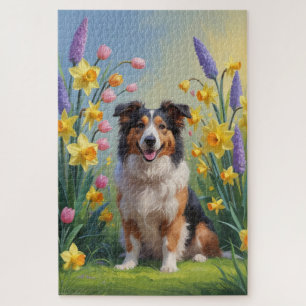 Rough Collie Dog Spring Flowers Malerei