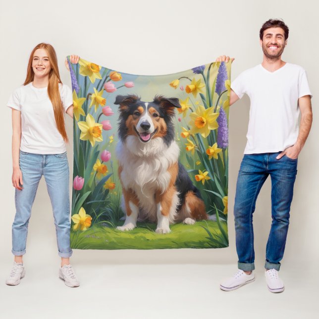 Rough Collie Dog Spring Flowers Malerei Fleecedecke (Beispiel)
