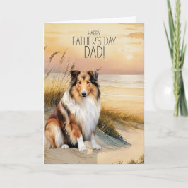 Rough Collie Dog Sunset Beach Father's Day Feiertagskarte
