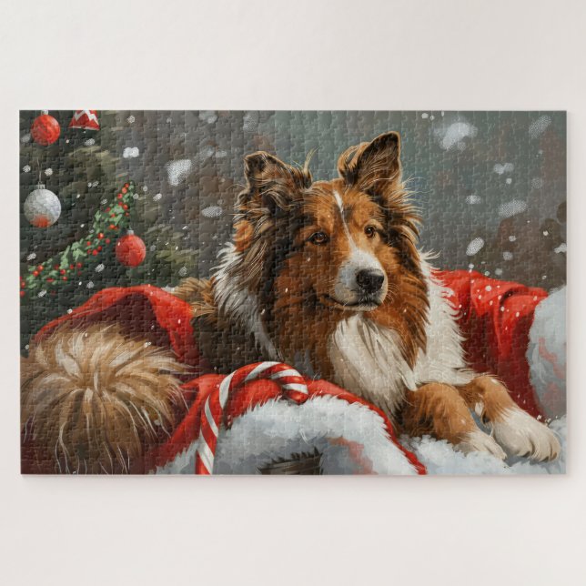 Rough Collie Dog Weihnachtsfest (Horizontal)