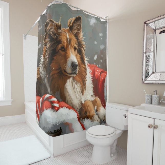 Rough Collie Dog Weihnachtsfest Duschvorhang (Beispiel)