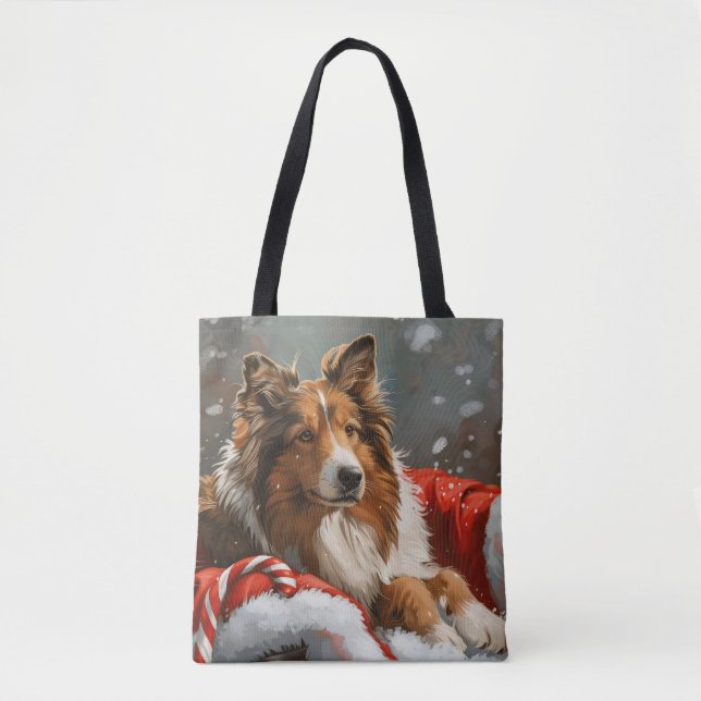 Rough Collie Dog Weihnachtsfest Tasche (Vorderseite)