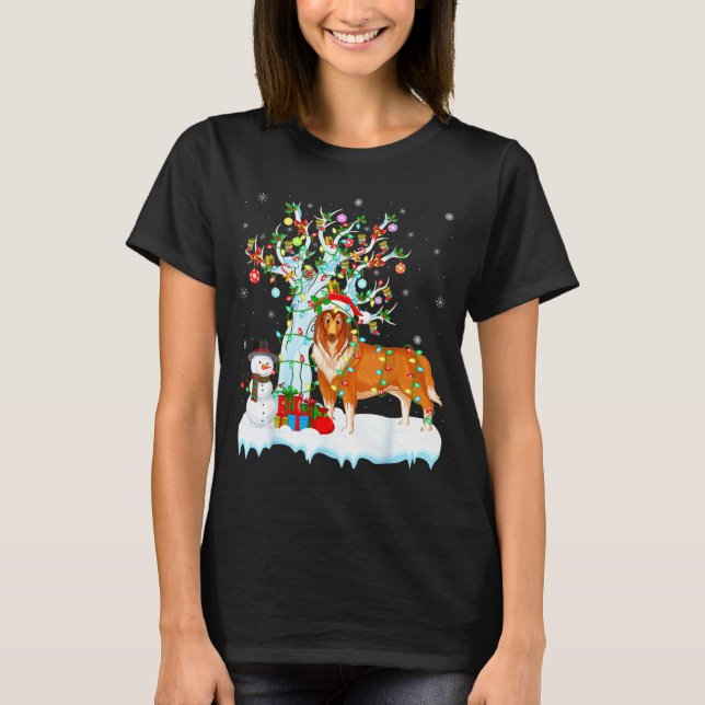 Rough Collie Dog Xmas Tree Lighting Rough Collie C T-Shirt (Vorderseite)