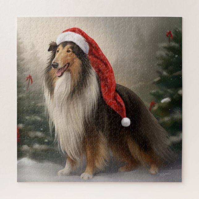 Rough Collie Dog zu Schnee Weihnachten (Vertikal)